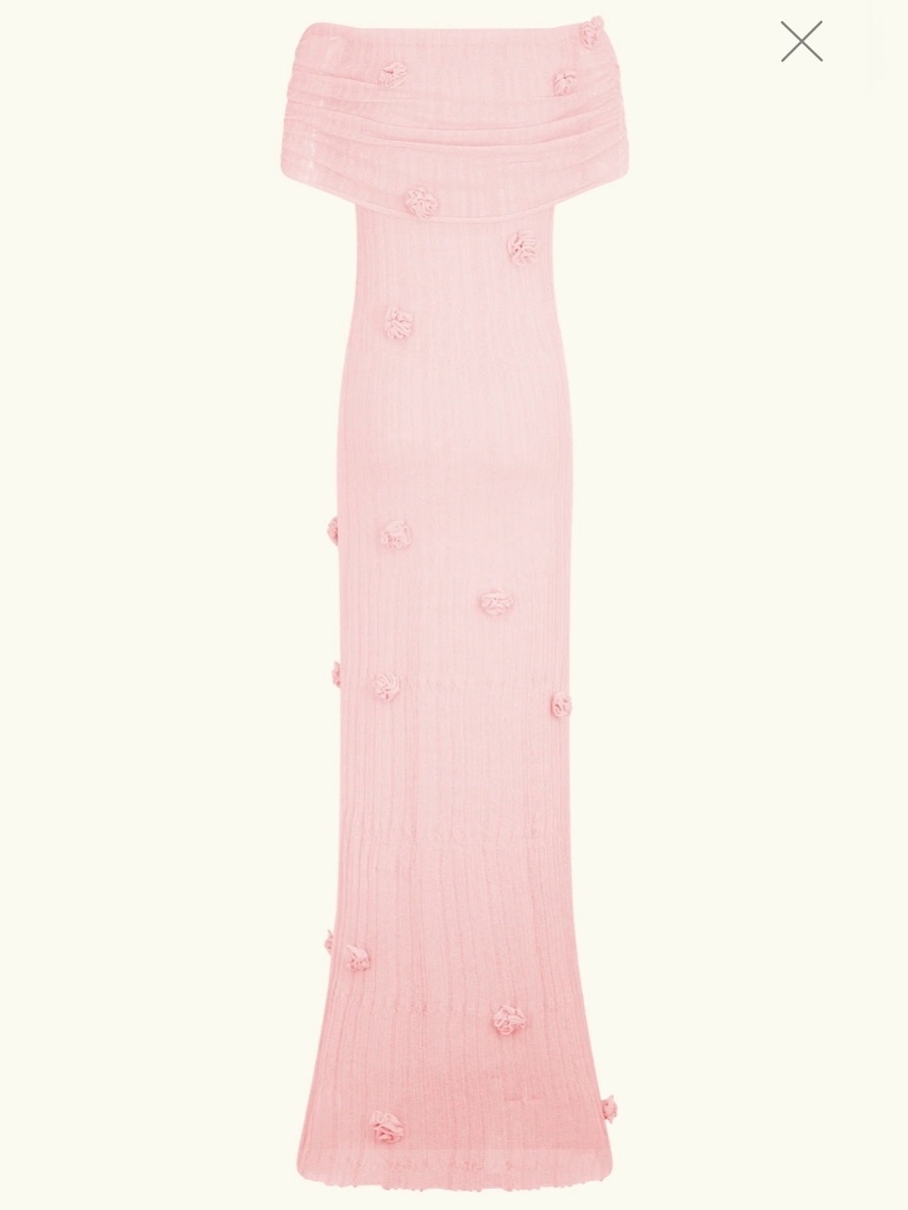 Meshki Blush Pink Off-Shoulder Maxi Dress with Floral Rosettes - Picture 5 of 5